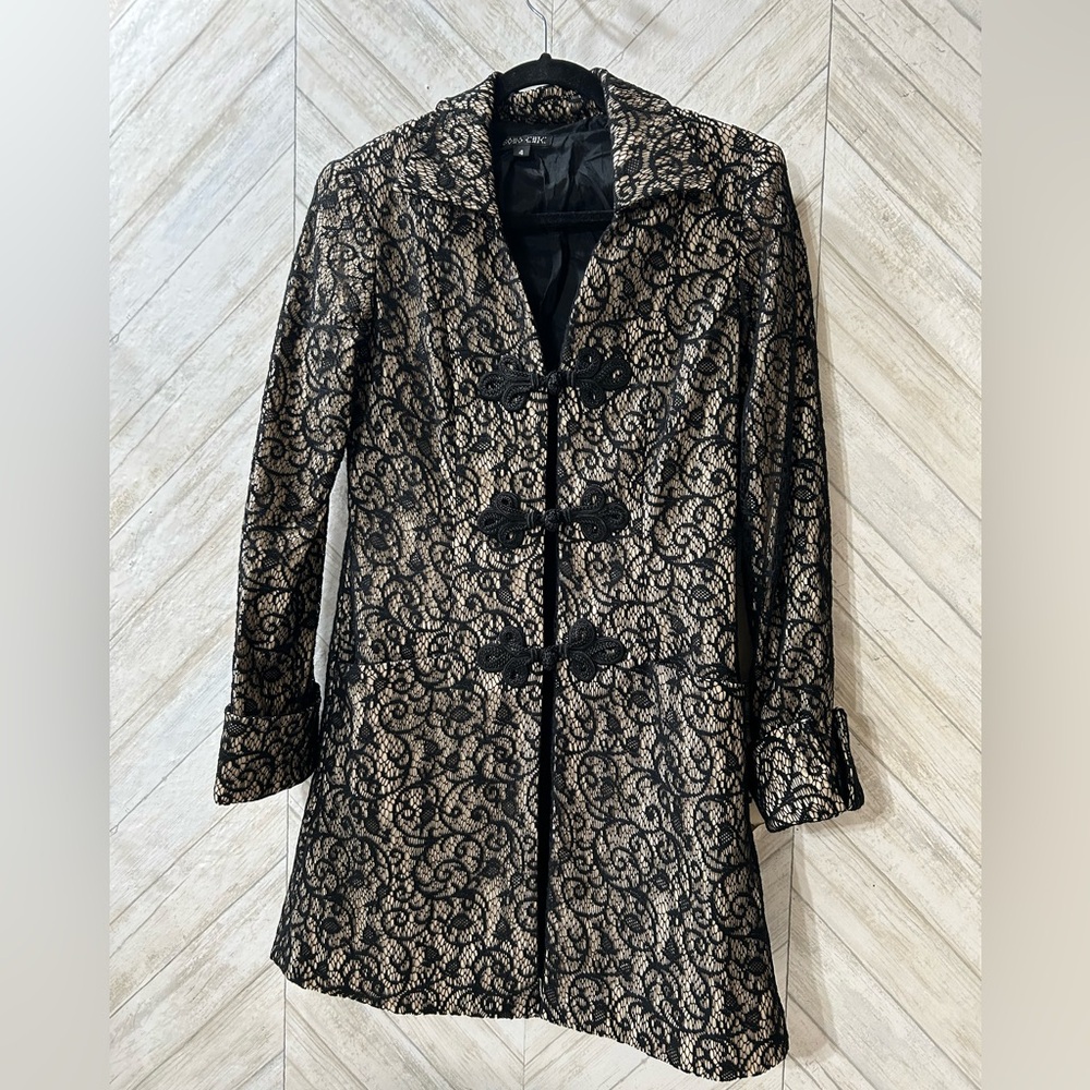 BOHO CHIC black lace over cream long blazer